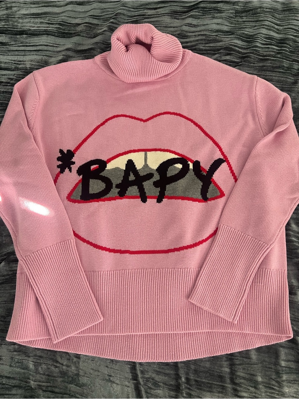 Pink BAPY Graphic Turtleneck Sweater Size S